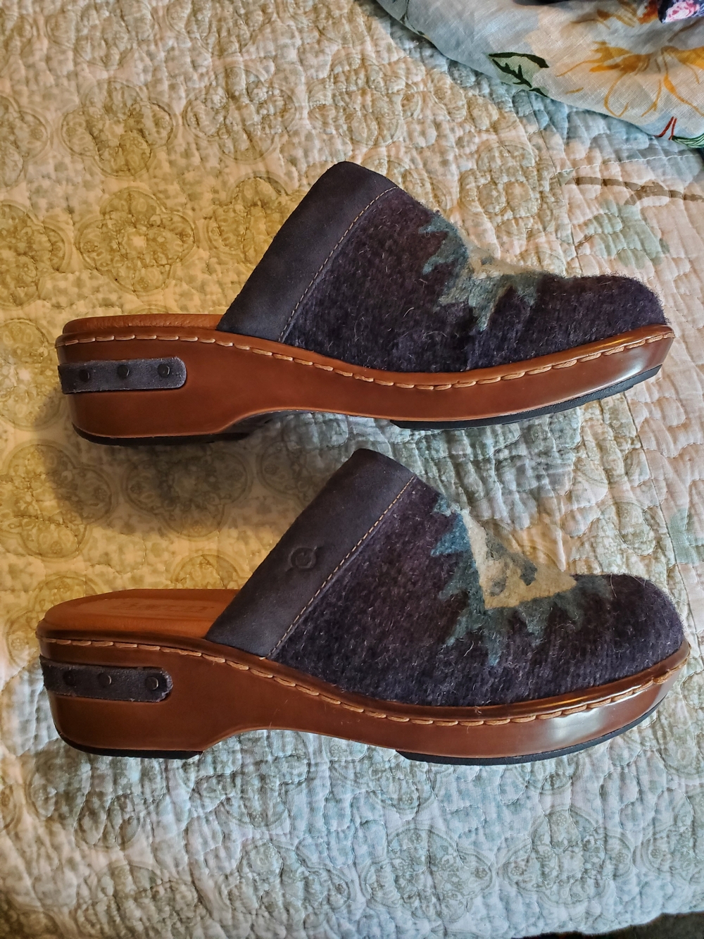 Wool-Blend Navy & Teal Slip-On Women's Clog - Picture 4 of 8